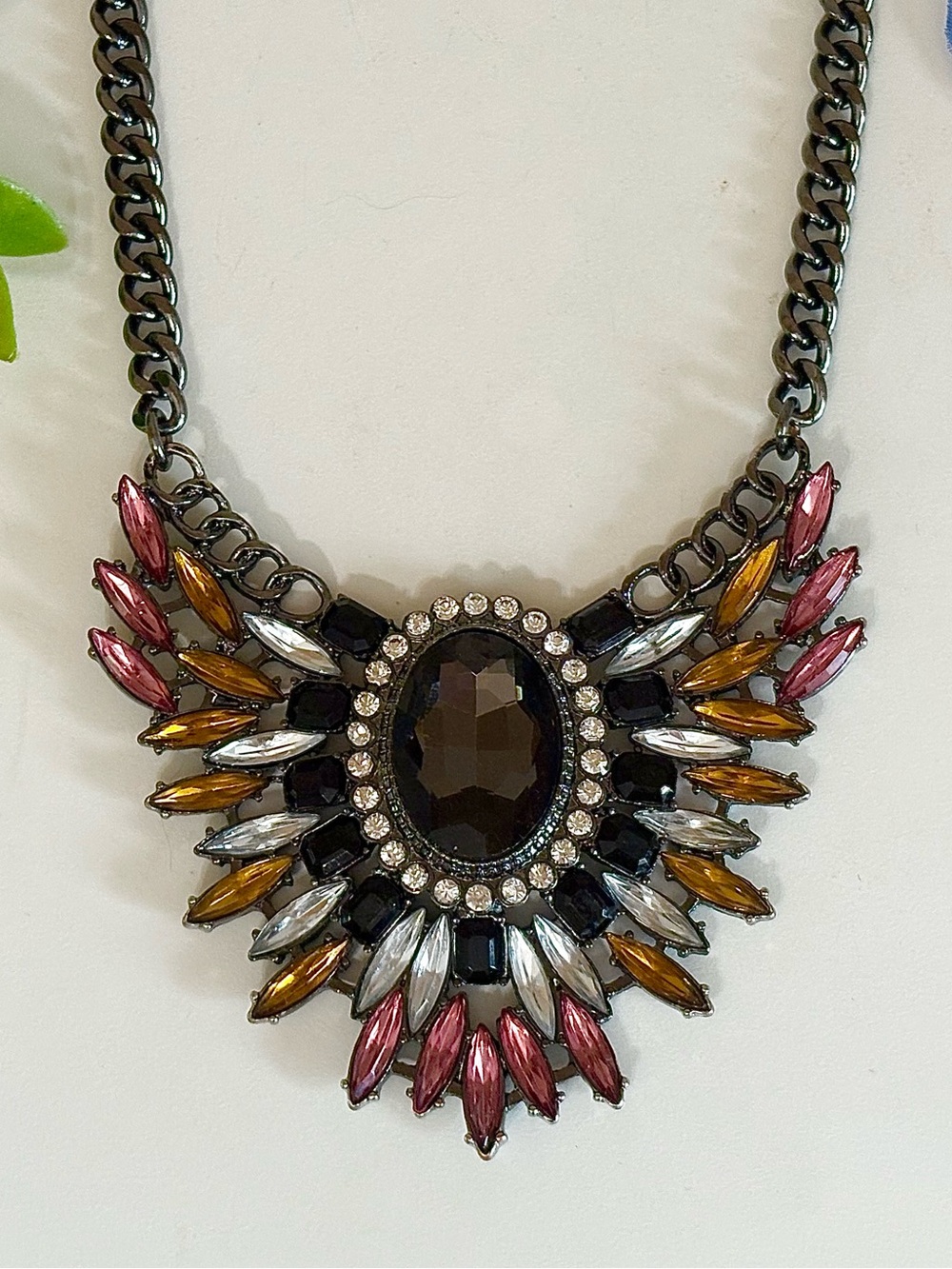 Stunning Marquise Crystal Rhinestone Bib Statement Necklace-Multi-Colour Gems